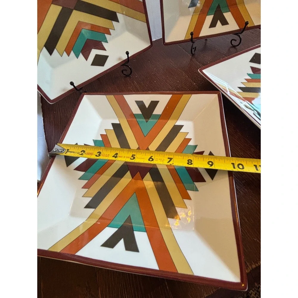 Mesa Southwest Square Dinner Plates Set of 4 Geometric Tribal Pattern 10.5 Inch